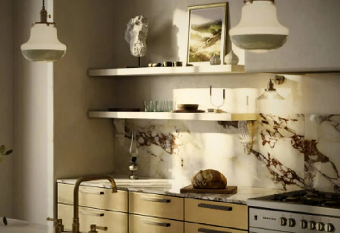 Cuisine sur mesure en marbre et laiton