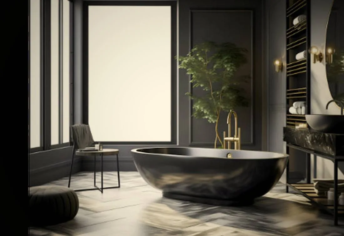 Salle de bain en pierre et laiton