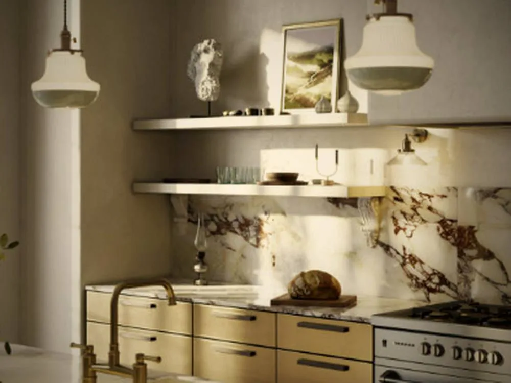 Cuisine en marbre et laiton, sur mesure